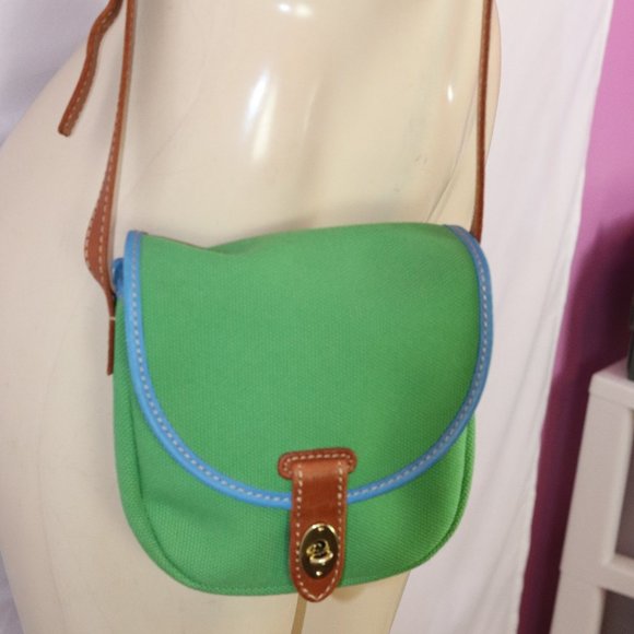 FOSSIL GREEN CANVAS W/BLUE TRIM CROSSBODY PURSE - Picture 3 of 8